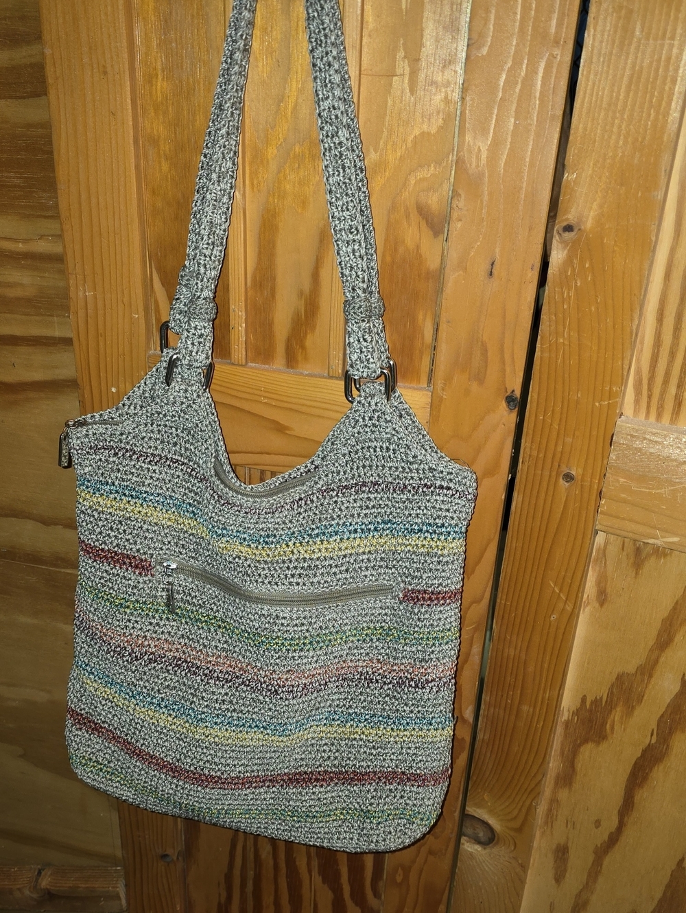The Sak Multicolor Crochet Shoulder Bag in Neutral Stripes